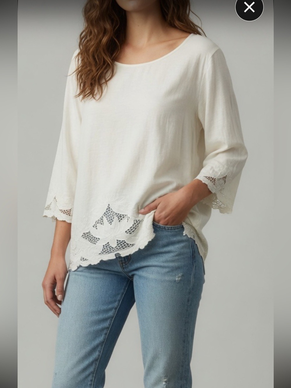 Adiva White Lace Accent Blouse Women’s Plus Size Flowy Romantic Boho Top